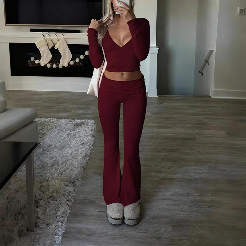 WOMEN'S 2-PC CROP TOP SET - Flowy High-Low Hem & Wide-Leg Pants, Soft Breathable Fabric for Yoga and Casual Wear 🌸🧘‍♀️