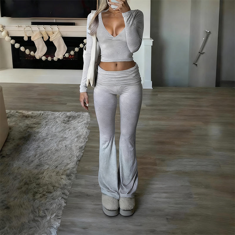 WOMEN'S 2-PC CROP TOP SET - Flowy High-Low Hem & Wide-Leg Pants, Soft Breathable Fabric for Yoga and Casual Wear 🌸🧘‍♀️