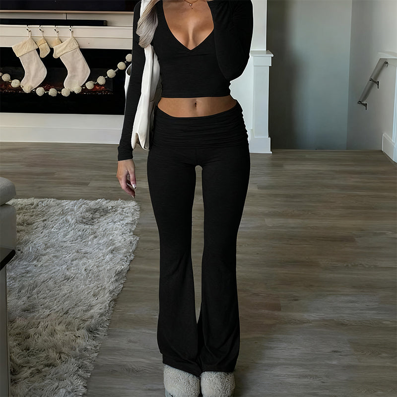 WOMEN'S 2-PC CROP TOP SET - Flowy High-Low Hem & Wide-Leg Pants, Soft Breathable Fabric for Yoga and Casual Wear 🌸🧘‍♀️