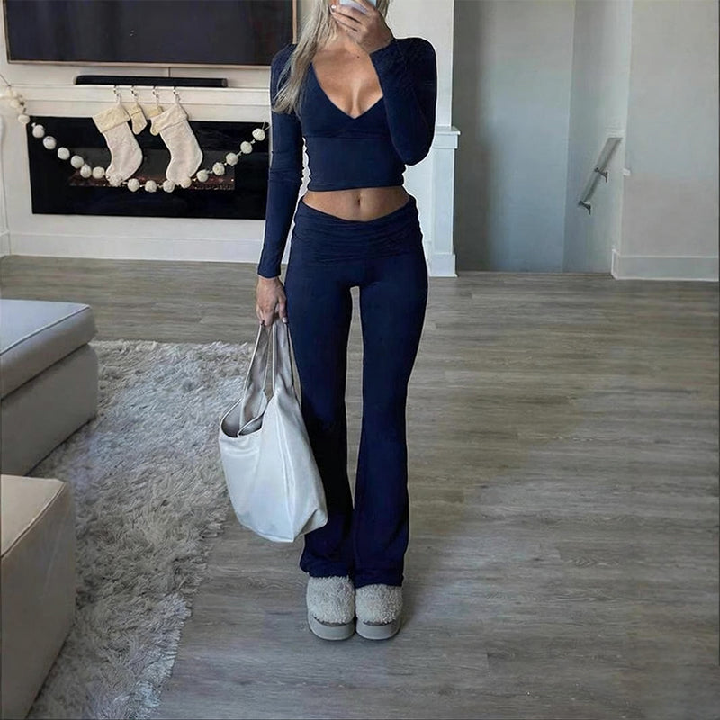 WOMEN'S 2-PC CROP TOP SET - Flowy High-Low Hem & Wide-Leg Pants, Soft Breathable Fabric for Yoga and Casual Wear 🌸🧘‍♀️