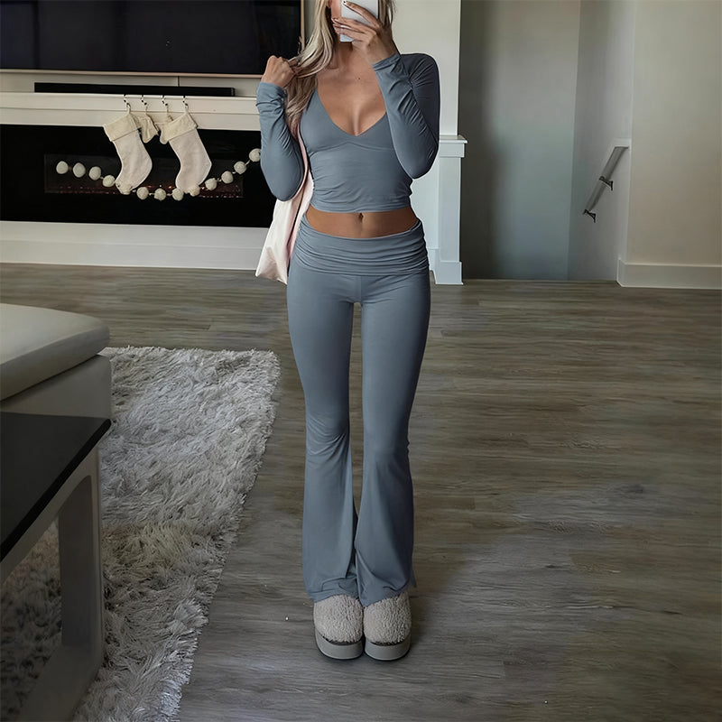 WOMEN'S 2-PC CROP TOP SET - Flowy High-Low Hem & Wide-Leg Pants, Soft Breathable Fabric for Yoga and Casual Wear 🌸🧘‍♀️