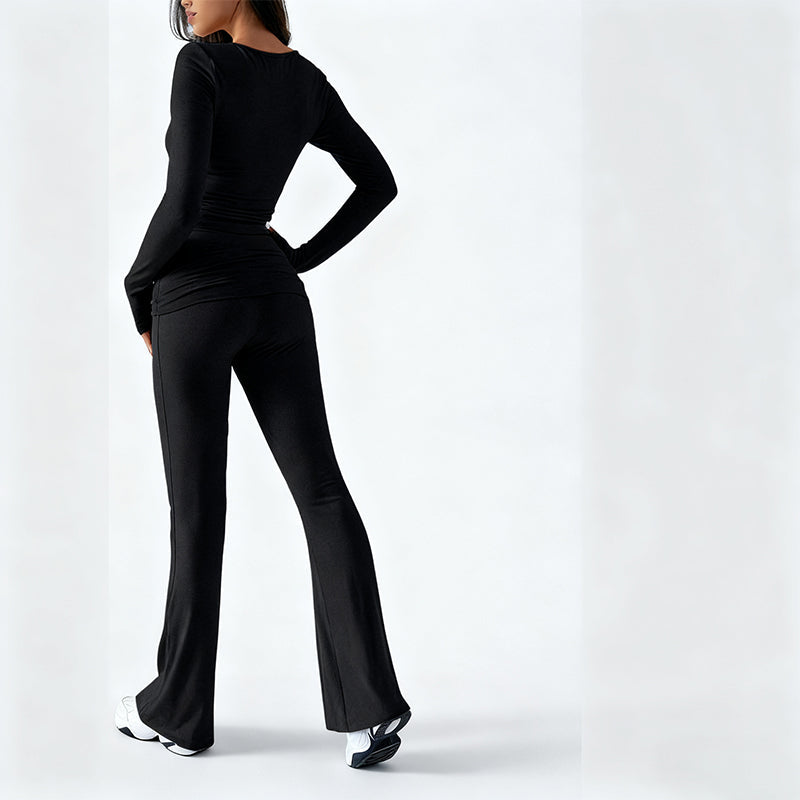 WOMEN'S 2-PC CROP TOP SET - Flowy High-Low Hem & Wide-Leg Pants, Soft Breathable Fabric for Yoga and Casual Wear 🌸🧘‍♀️
