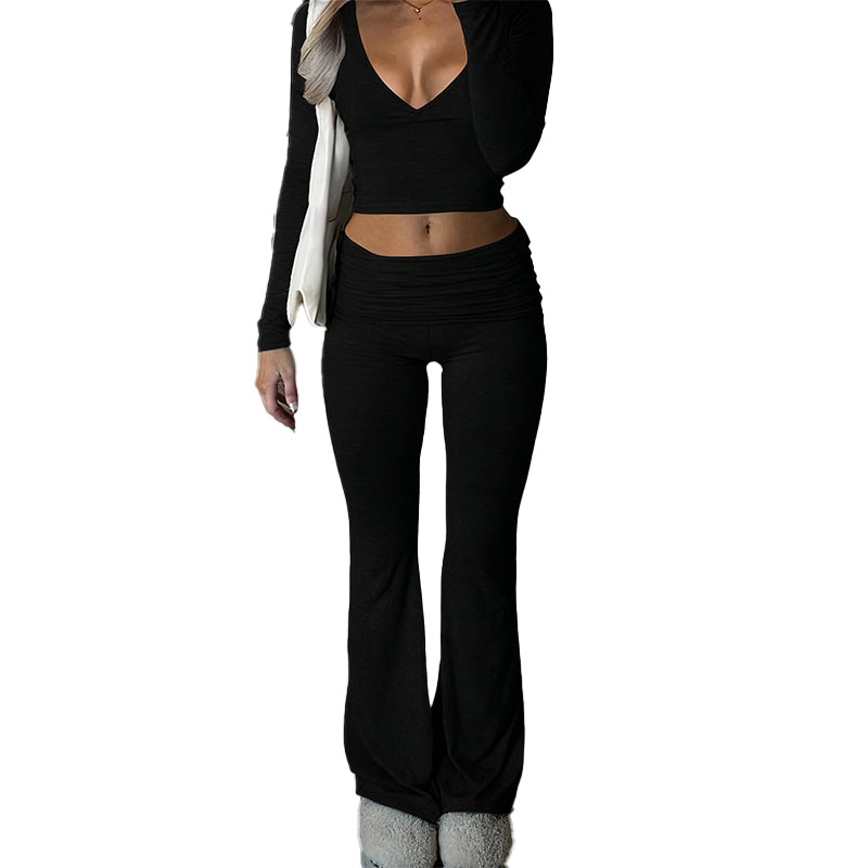 WOMEN'S 2-PC CROP TOP SET - Flowy High-Low Hem & Wide-Leg Pants, Soft Breathable Fabric for Yoga and Casual Wear 🌸🧘‍♀️