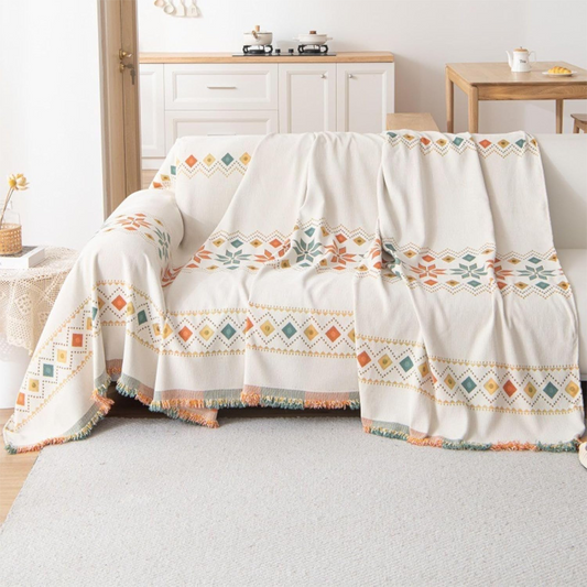 🛋️Reversible Bohemian Sofa Cover with Tassels