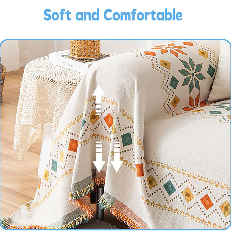 🛋️Reversible Bohemian Sofa Cover with Tassels