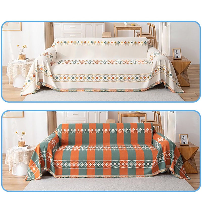 🛋️Reversible Bohemian Sofa Cover with Tassels