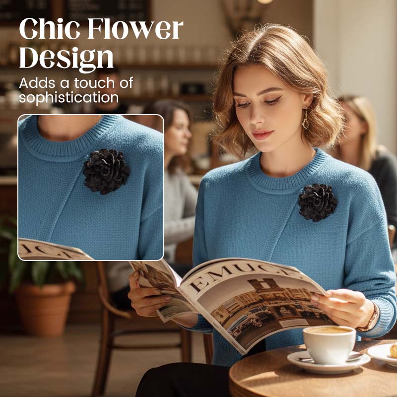 Women's Elegant Button-Down Wrap Sweater with Flower Accent