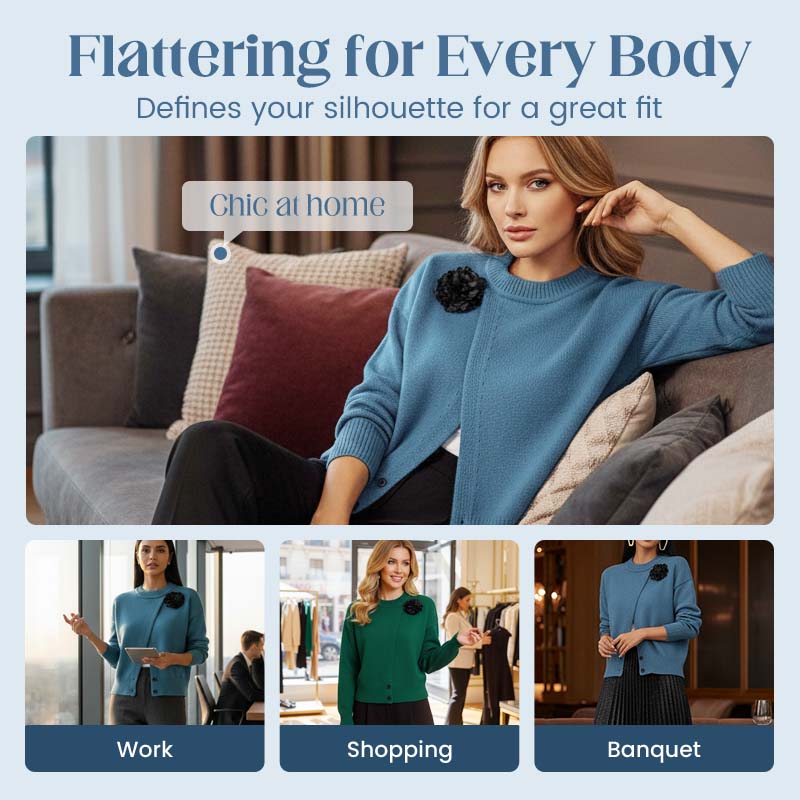 Women's Elegant Button-Down Wrap Sweater with Flower Accent