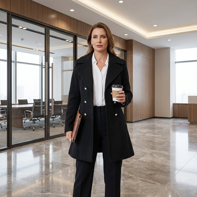🧥✨ Women's Casual Double-Breasted A-Line Coat – Flattering Fit, Premium Fabric & Versatile Style ⚡