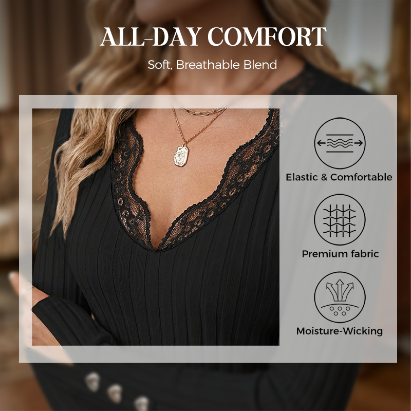✨Value Bundle: Lace Detail V-Neck Top for Women + Brooch