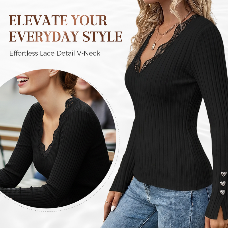✨Value Bundle: Lace Detail V-Neck Top for Women + Brooch