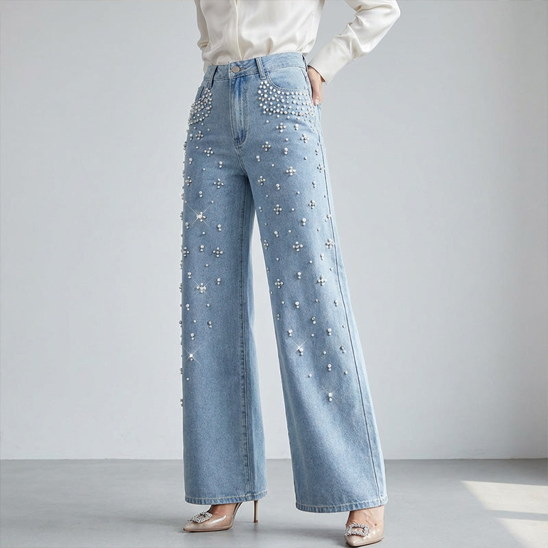 Elegant Embellished Denim Pants for Women