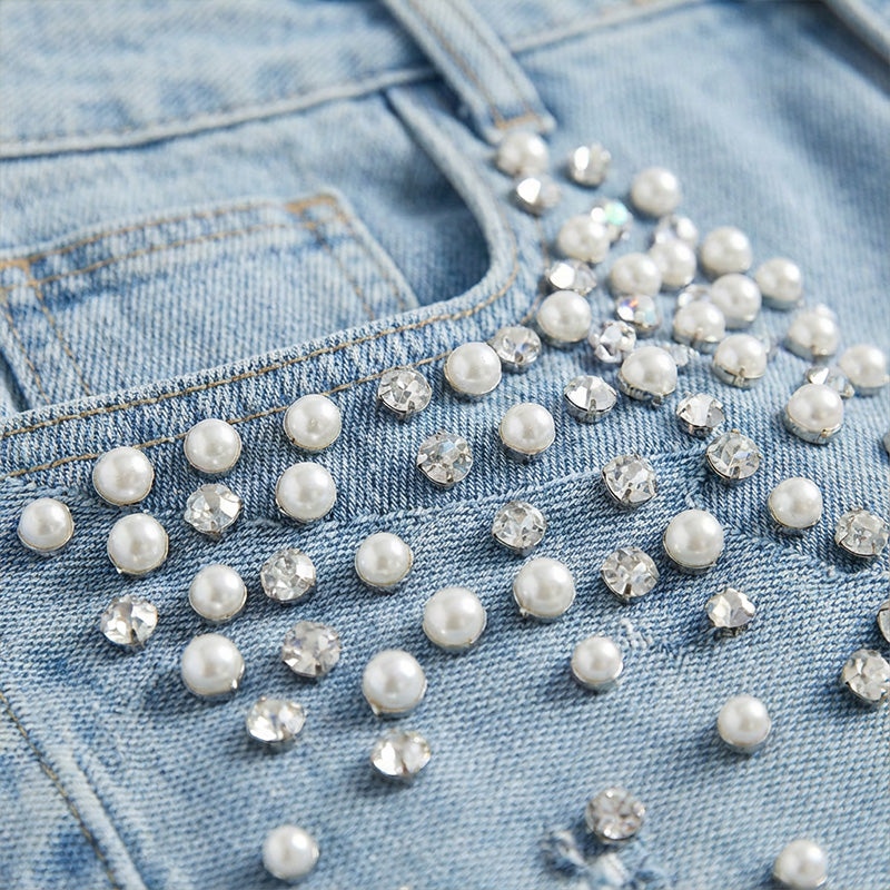 Elegant Embellished Denim Pants for Women