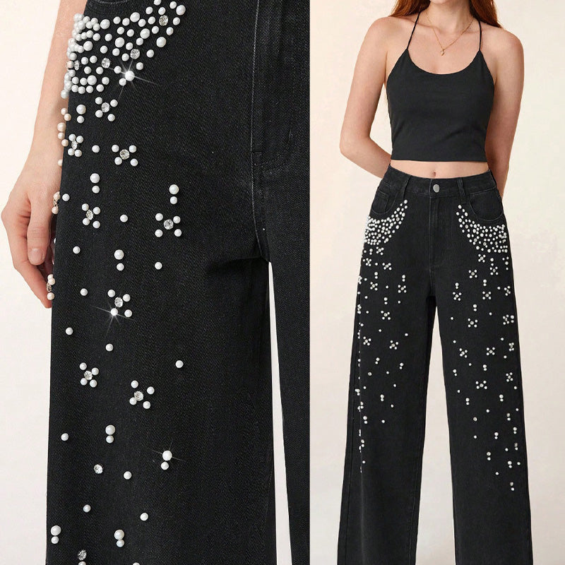 Elegant Embellished Denim Pants for Women