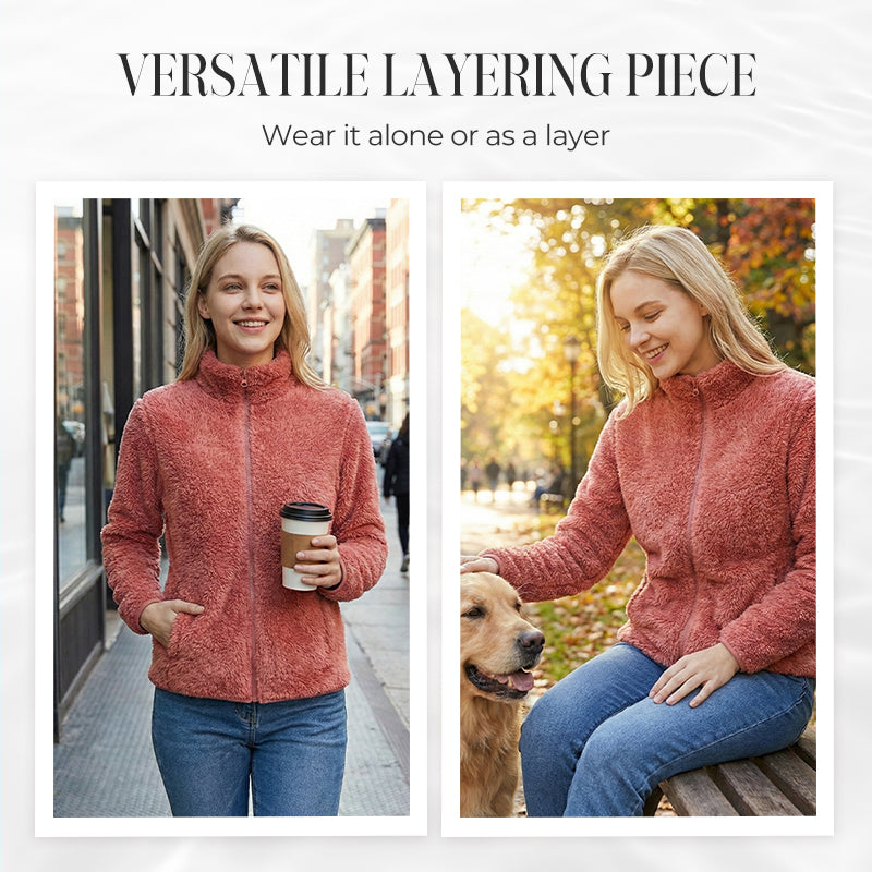 Women's Full-Zip Shaggy Jacket with Pockets