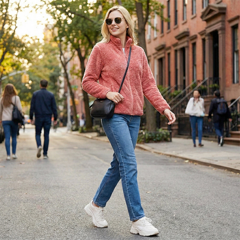 Women's Full-Zip Shaggy Jacket with Pockets